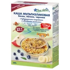FLEUR ALPINE КАША МУЛЬТИЗЛАКОВА З БАНАНОМ,ЯБЛУКОМ,ЧОРНИЦЕЮ 200ГР